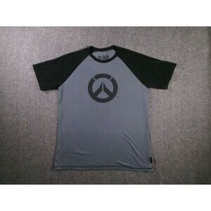 Blizzard Overwatch Shirt Mens L Raglan Short Sleeve Logo Gray Black Gaming Tee